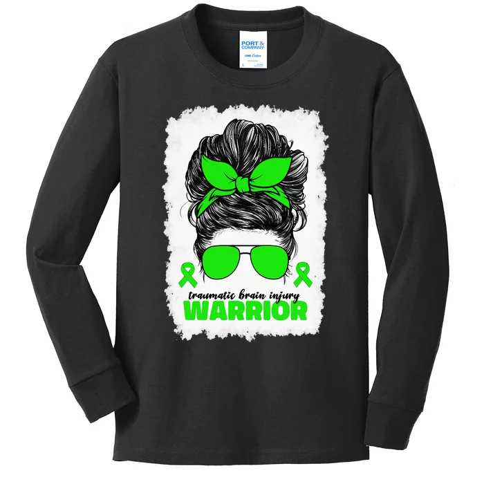 Traumatic Brain Injury Warrior For Women TBI Awareness Month Kids Long Sleeve Shirt