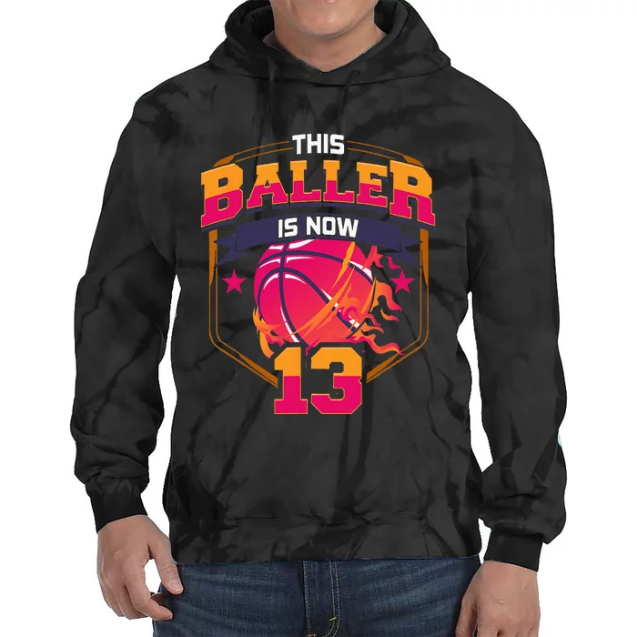 This Baller Is Now 13 Birthday Party Bday Celebration Tie Dye Hoodie