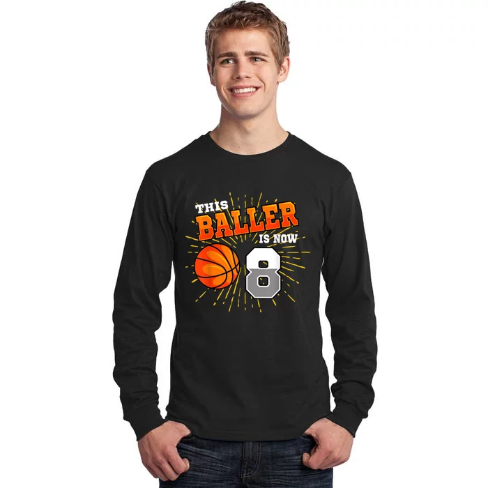 This Baller Is Now 8 Basketball 8th Birthday Party Tall Long Sleeve T-Shirt