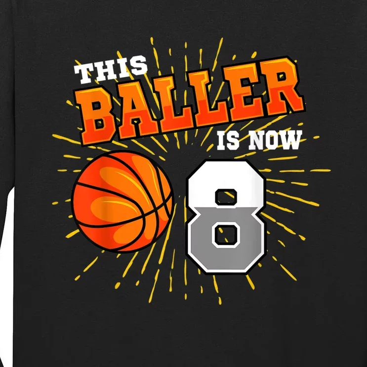 This Baller Is Now 8 Basketball 8th Birthday Party Tall Long Sleeve T-Shirt