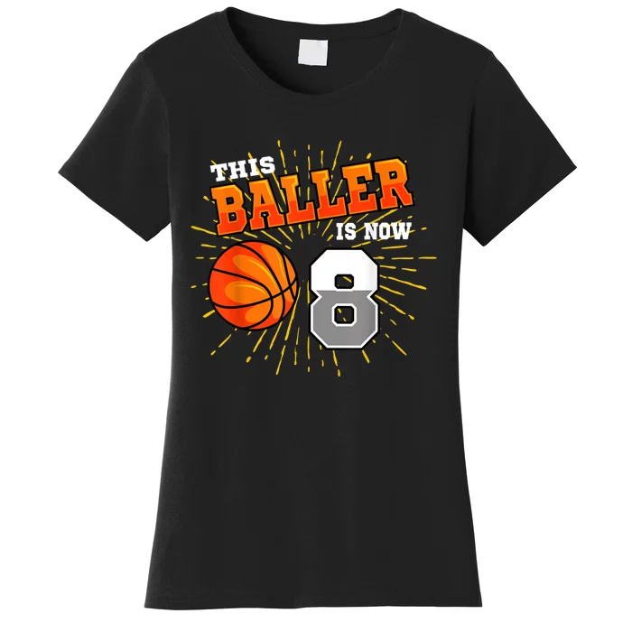 This Baller Is Now 8 Basketball 8th Birthday Party Women's T-Shirt