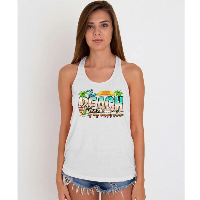 The Beach Is My Happy Place Vacation Summer Women's Knotted Racerback Tank