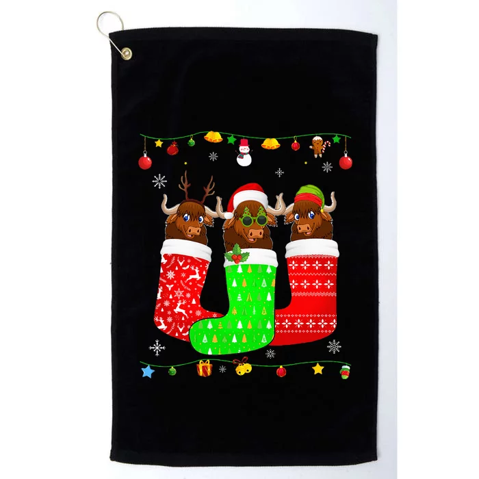 Three Bison In Christmas Socks Matching Xmas Pajama Platinum Collection Golf Towel