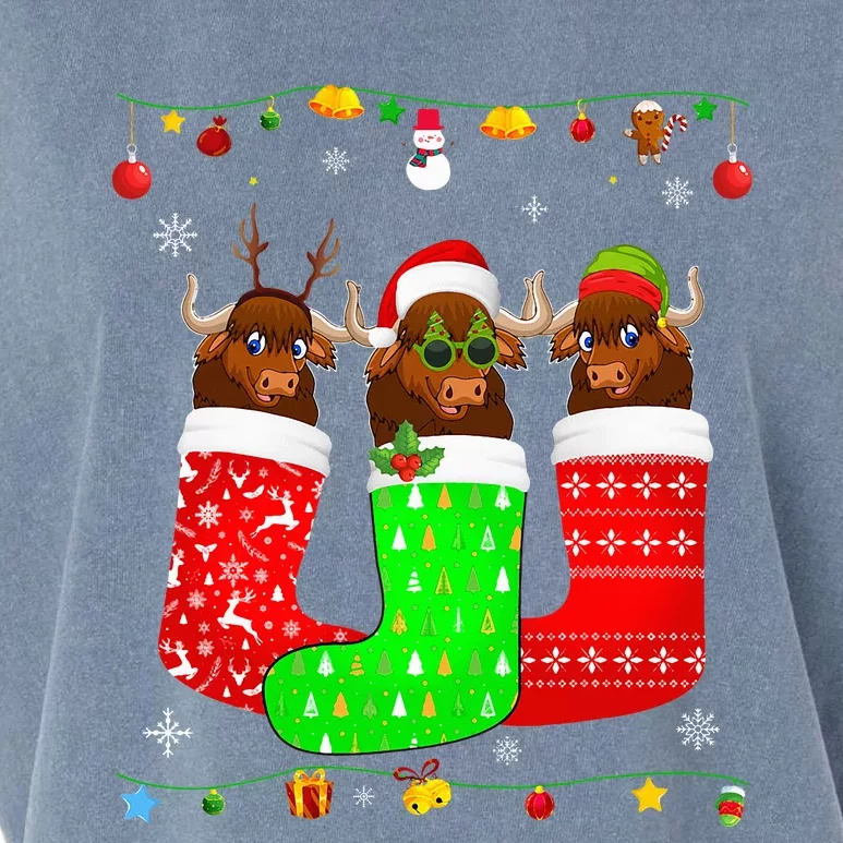 Three Bison In Christmas Socks Matching Xmas Pajama Garment-Dyed Women's Muscle Tee