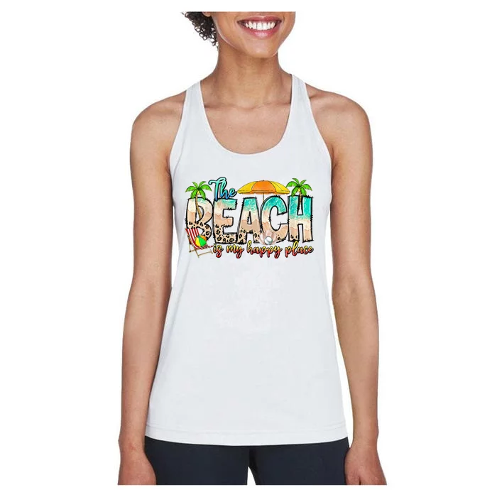 The Beach Is My Happy Place Vacation Summer Women's Racerback Tank