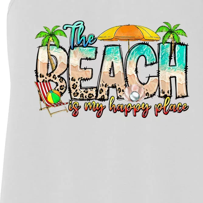 The Beach Is My Happy Place Vacation Summer Women's Racerback Tank