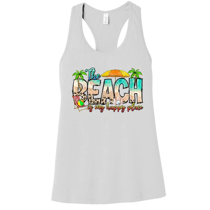 The Beach Is My Happy Place Vacation Summer Women's Racerback Tank