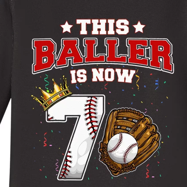 This Baller Is Now 7 Years Old Baseball Players 7th B Day Baby Long Sleeve Bodysuit