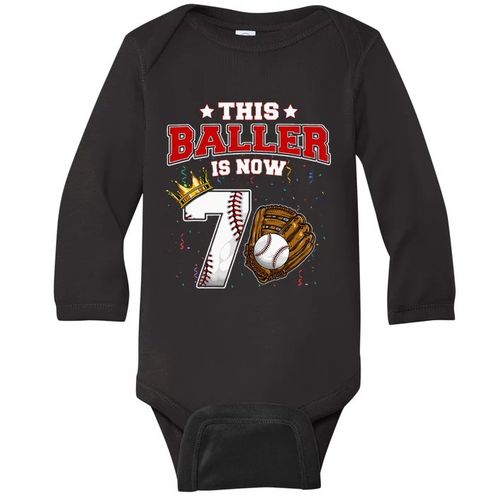 This Baller Is Now 7 Years Old Baseball Players 7th B Day Baby Long Sleeve Bodysuit