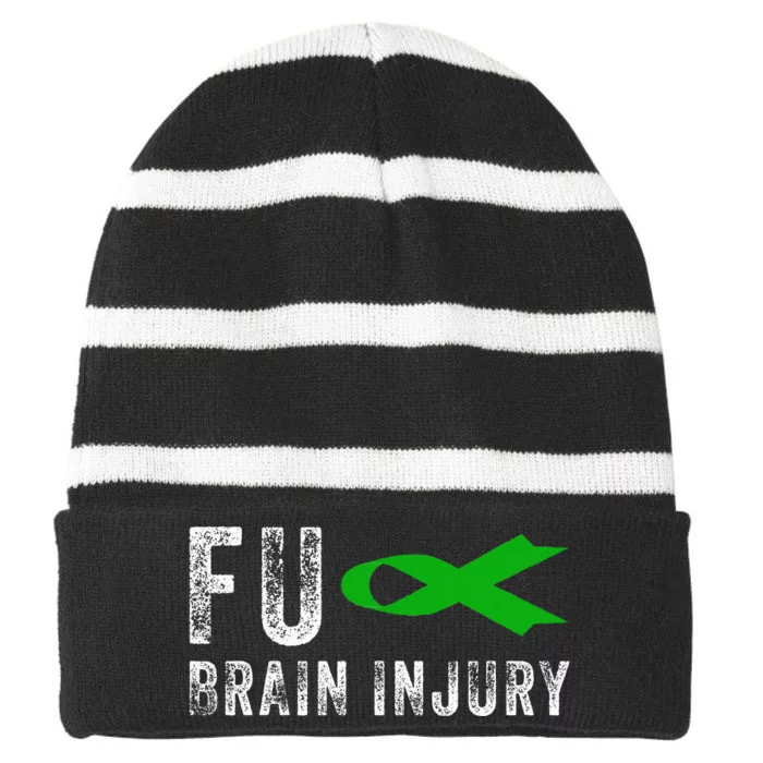 Traumatic Brain Injury Awareness Fu Traumatic Brain Injury Striped Beanie with Solid Band