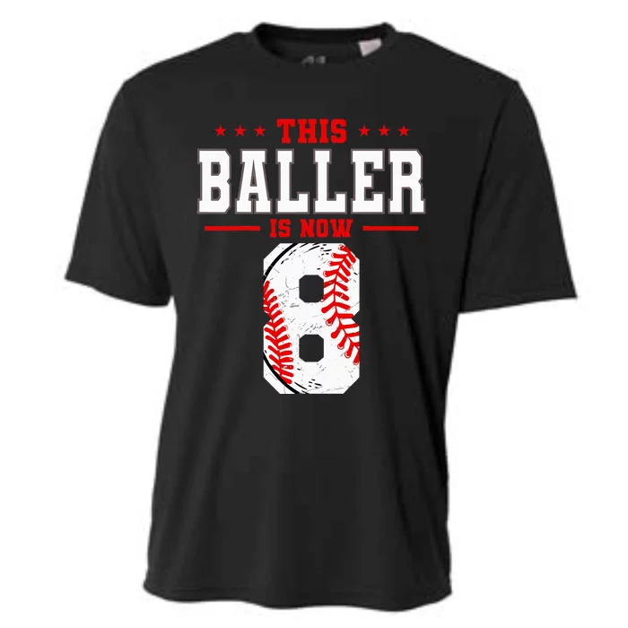 This Baller Is Now 8 Birthday Baseball Theme Bday Party Cooling Performance Crew T-Shirt