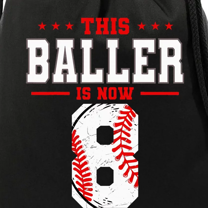 This Baller Is Now 8 Birthday Baseball Theme Bday Party Drawstring Bag