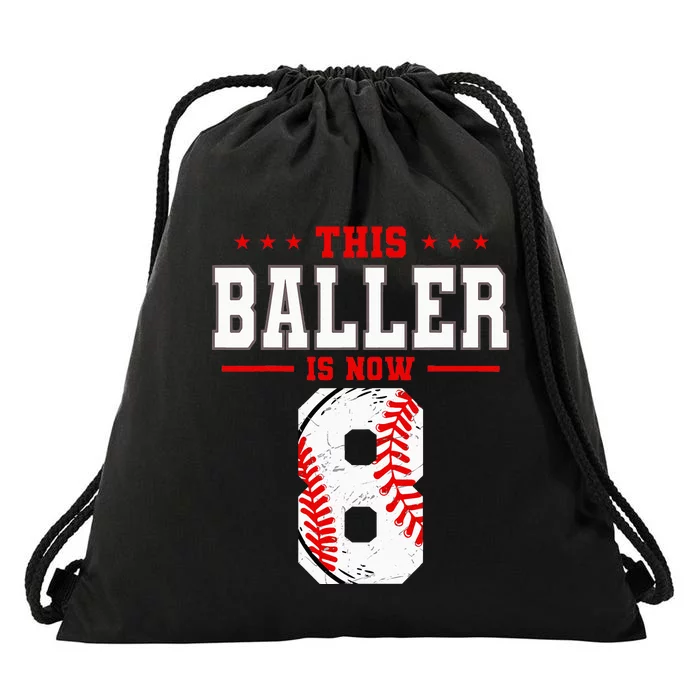 This Baller Is Now 8 Birthday Baseball Theme Bday Party Drawstring Bag