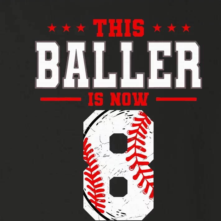 This Baller Is Now 8 Birthday Baseball Theme Bday Party Toddler Long Sleeve Shirt