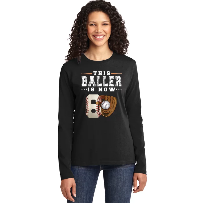 The Baller Is Now Baseball Player Lover Trending Gift Idea Ladies Long Sleeve Shirt