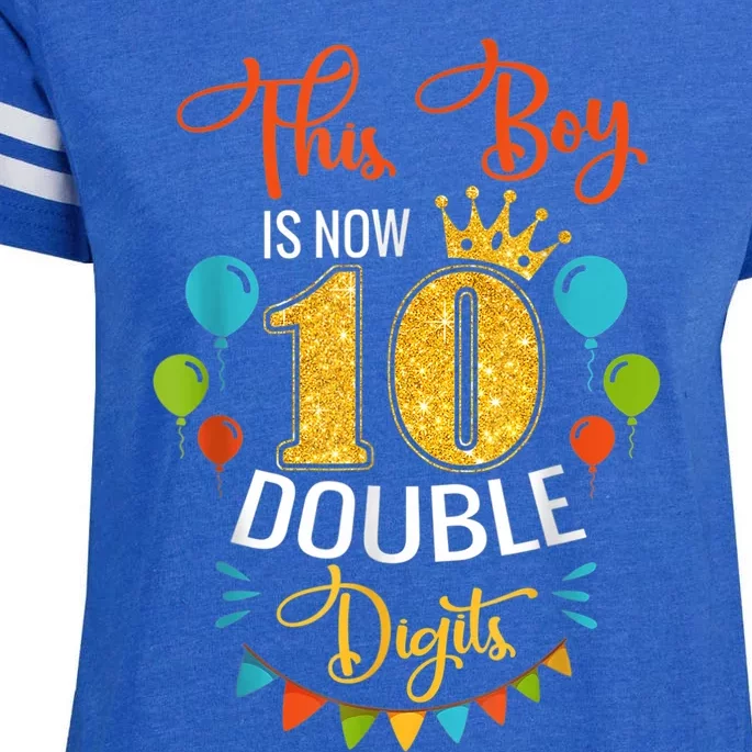 This Boy is Now Double Digits, Birthday Boy 10 year old Enza Ladies Jersey Football T-Shirt