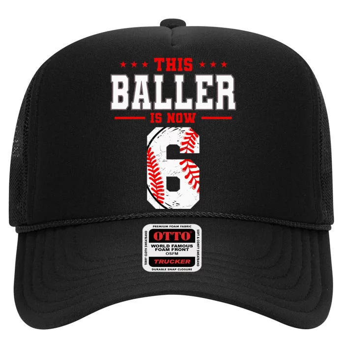 This Baller Is Now 6 Birthday Baseball Theme Bday Party High Crown Mesh Trucker Hat