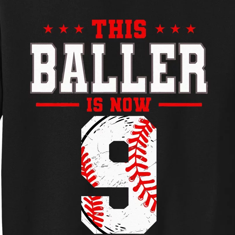 This Baller Is Now 9 Birthday Baseball Theme Bday Party Sweatshirt