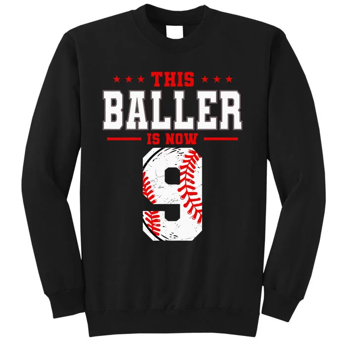 This Baller Is Now 9 Birthday Baseball Theme Bday Party Sweatshirt