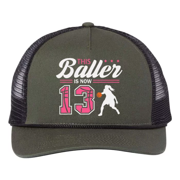 This Baller Is Now 13 Year Old Basketball 13th Birthday Girl Retro Rope Trucker Hat Cap