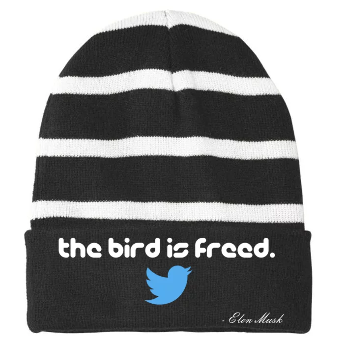 The Bird Is Freed Musk Quote Striped Beanie with Solid Band