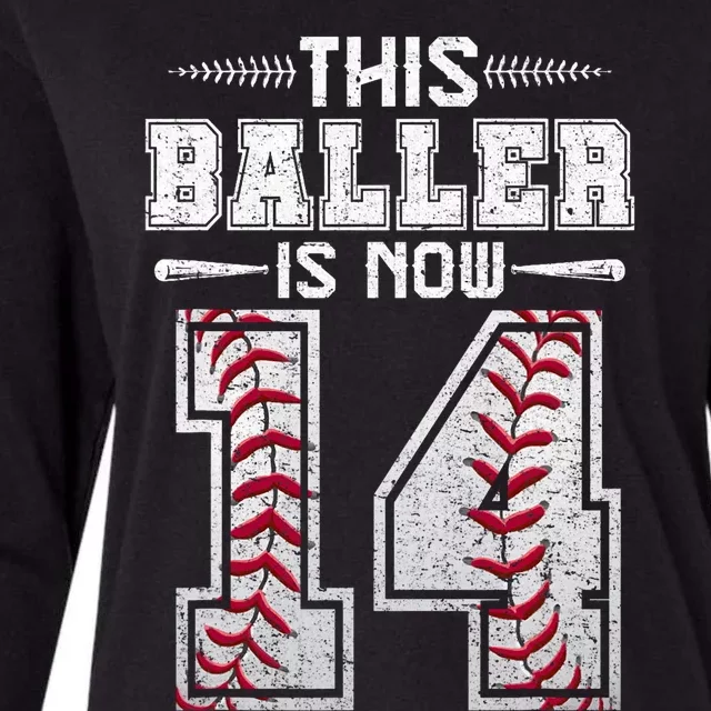 This Baller Is Now 14 Birthday Baseball Theme Bday Party Womens Cotton Relaxed Long Sleeve T-Shirt