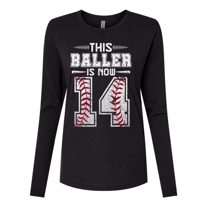 This Baller Is Now 14 Birthday Baseball Theme Bday Party Womens Cotton Relaxed Long Sleeve T-Shirt