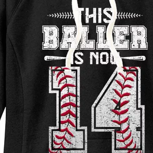 This Baller Is Now 14 Birthday Baseball Theme Bday Party Women's Fleece Hoodie