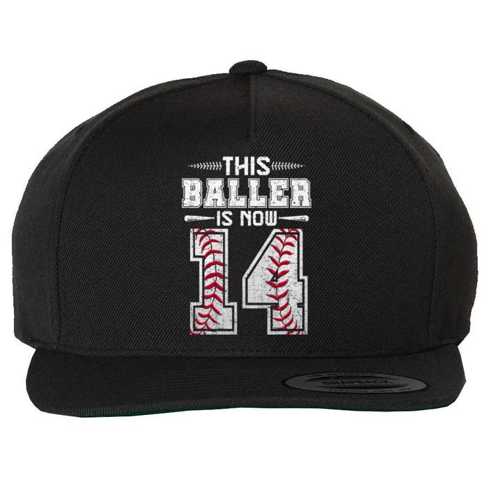 This Baller Is Now 14 Birthday Baseball Theme Bday Party Wool Snapback Cap