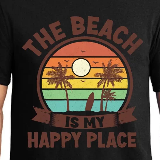 The Beach Is My Happy Place Beach Trip Retro Summer Vacation Cool Gift Pajama Set