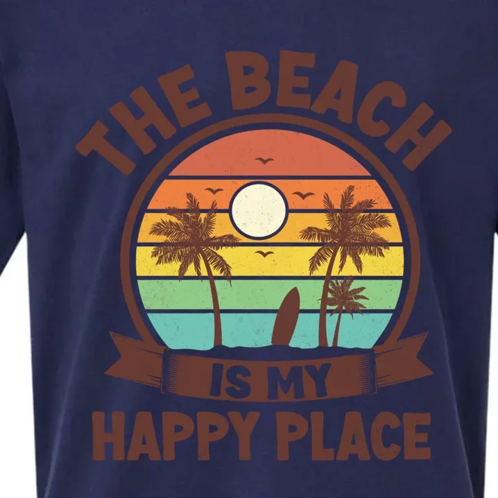 The Beach Is My Happy Place Beach Trip Retro Summer Vacation Cool Gift Sueded Cloud Jersey T-Shirt