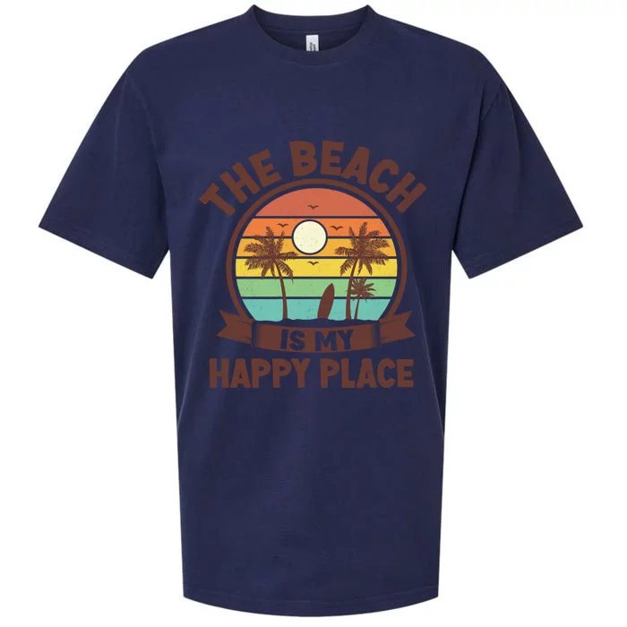 The Beach Is My Happy Place Beach Trip Retro Summer Vacation Cool Gift Sueded Cloud Jersey T-Shirt