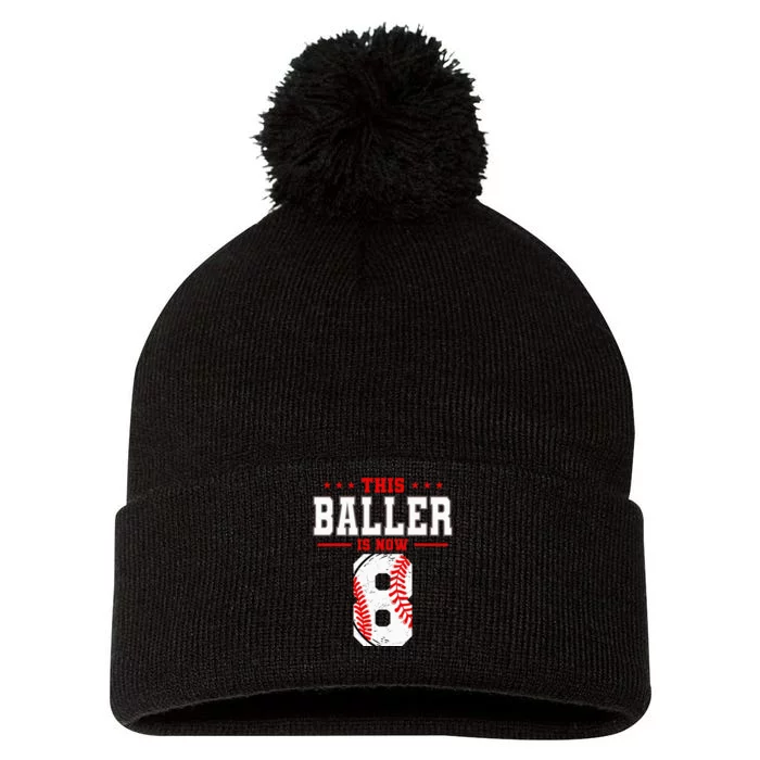 This Baller Is Now 8 Birthday Baseball Theme Bday Party Pom Pom 12in Knit Beanie