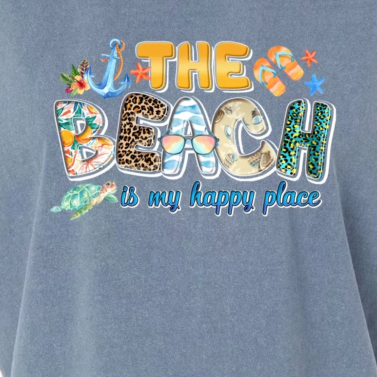 The Beach Is My Happy Place Vacation Summer Gift Garment-Dyed Women's Muscle Tee