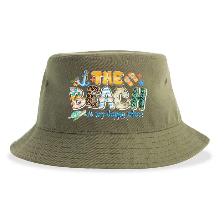 The Beach Is My Happy Place Vacation Summer Gift Sustainable Bucket Hat