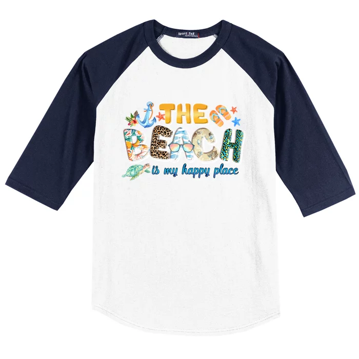 The Beach Is My Happy Place Vacation Summer Gift Baseball Sleeve Shirt