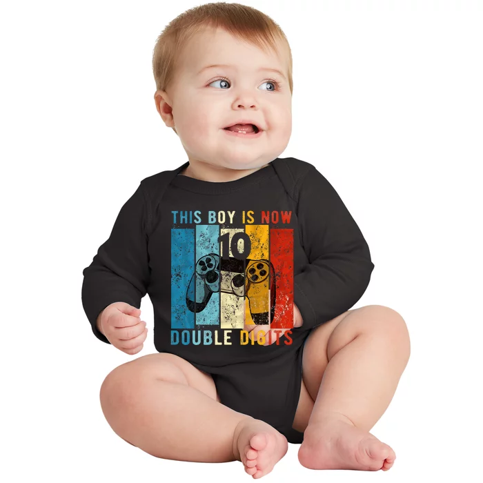 This Boy Is Now Double Digits 10th Birthday Boy 10 Year Old Baby Long Sleeve Bodysuit