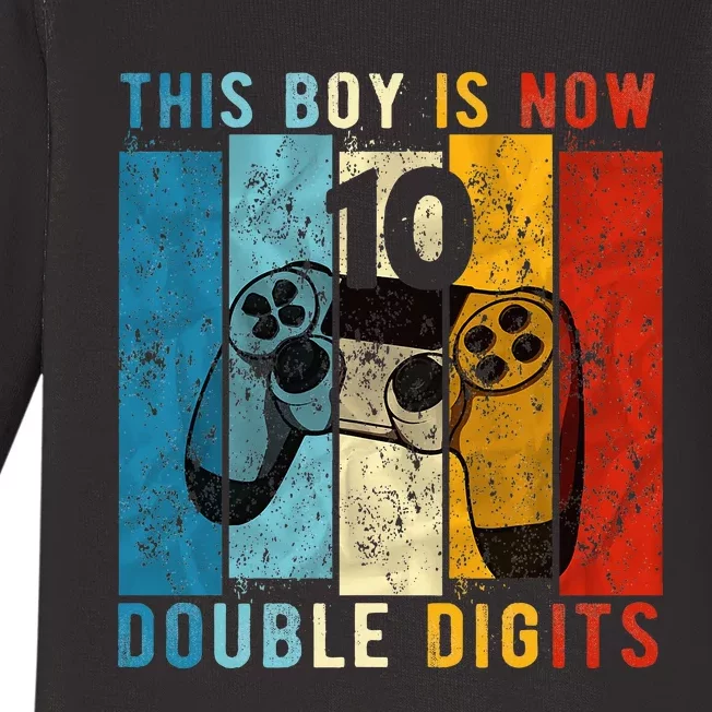 This Boy Is Now Double Digits 10th Birthday Boy 10 Year Old Baby Long Sleeve Bodysuit