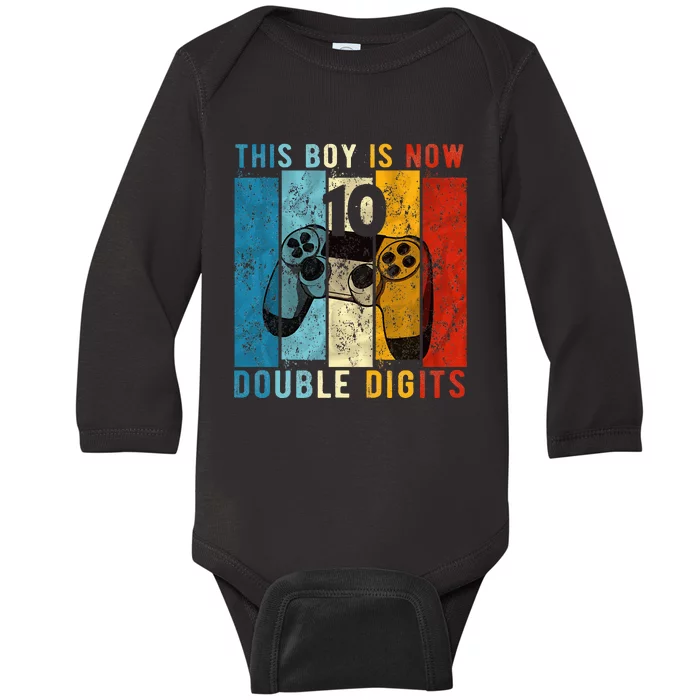 This Boy Is Now Double Digits 10th Birthday Boy 10 Year Old Baby Long Sleeve Bodysuit