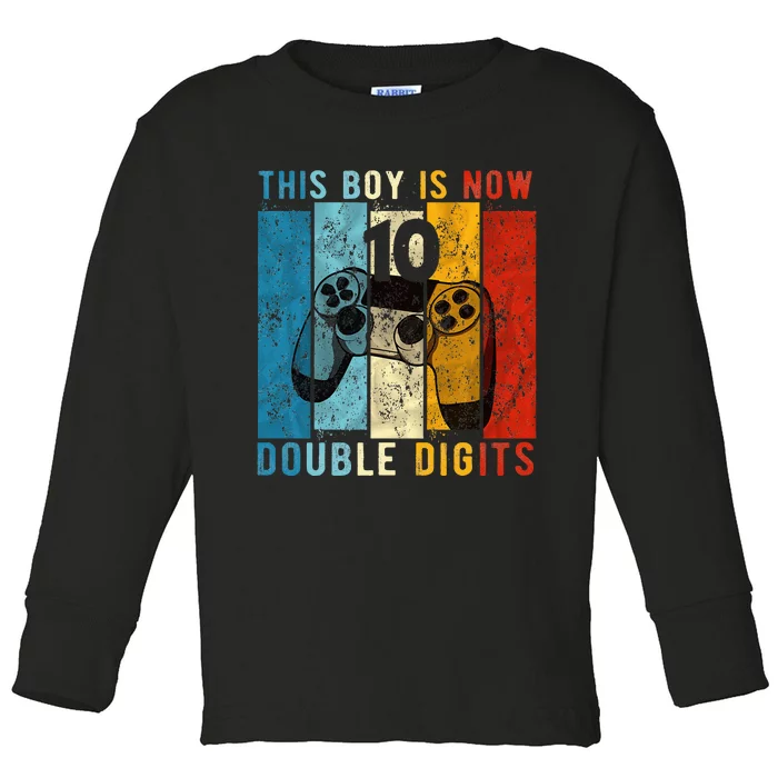 This Boy Is Now Double Digits 10th Birthday Boy 10 Year Old Toddler Long Sleeve Shirt