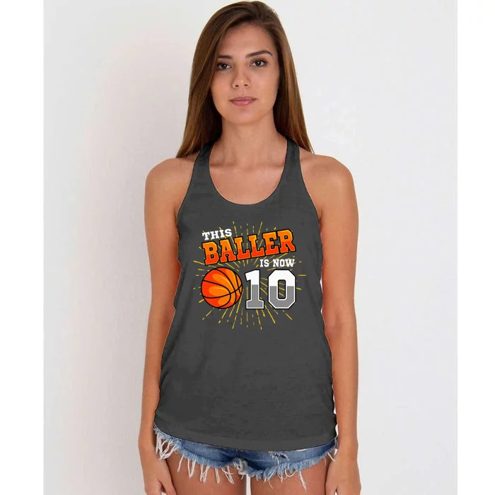 This Baller Is Now 10 Basketball 10th Birthday Party Women's Knotted Racerback Tank