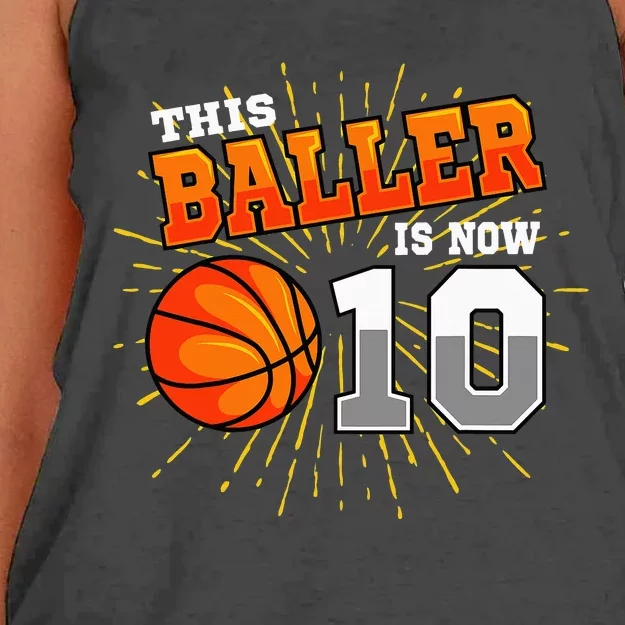 This Baller Is Now 10 Basketball 10th Birthday Party Women's Knotted Racerback Tank