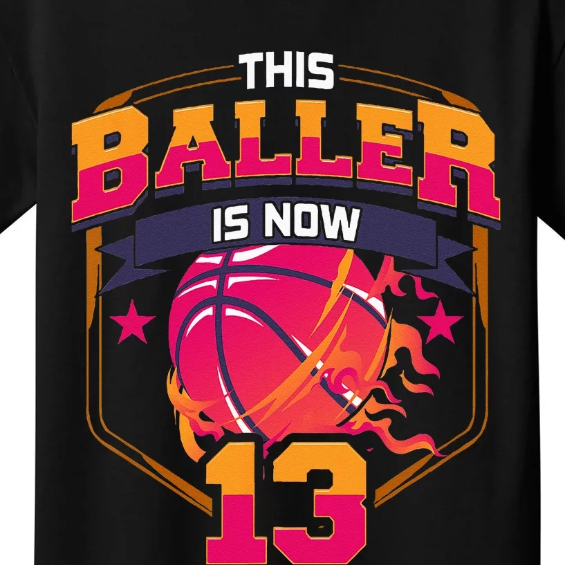 This Baller Is Now 13 Birthday Party Bday Celebration Kids T-Shirt