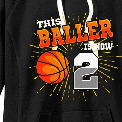 This Baller Is Now 2 Basketball 2nd Birthday Party Women's Fleece Hoodie