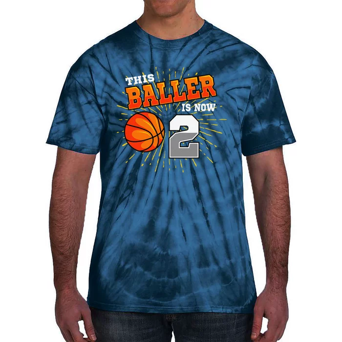 This Baller Is Now 2 Basketball 2nd Birthday Party Tie-Dye T-Shirt