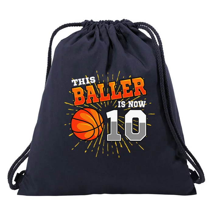 This Baller Is Now 10 Basketball 10th Birthday Party Drawstring Bag