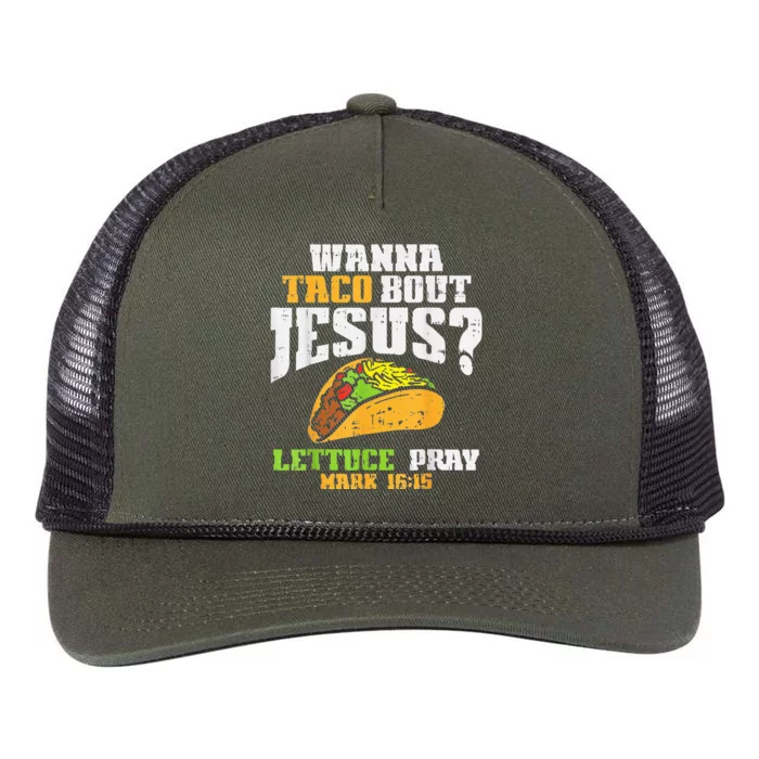 Taco Bout Jesus Lettuce Pray Cinco De Mayo Christian Bible Retro Rope Trucker Hat Cap