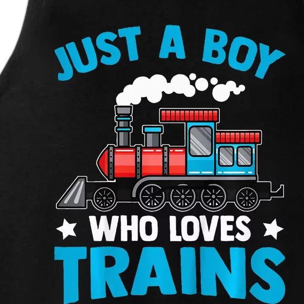 Train Birthday Just a who loves Trains Ladies Tri-Blend Wicking Tank