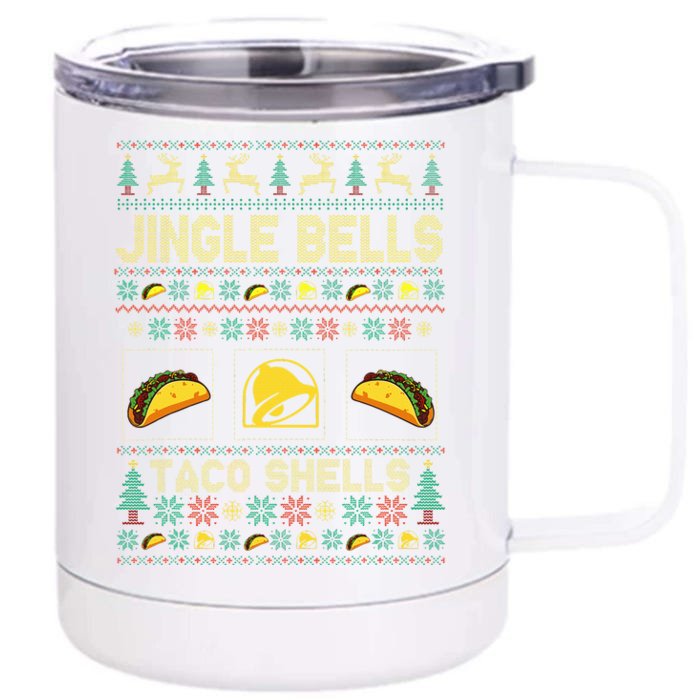 Taco Bell Jingle Bells Taco Shells Ugly Holiday Christmas Sweater Front & Back 12oz Stainless Steel Tumbler Cup