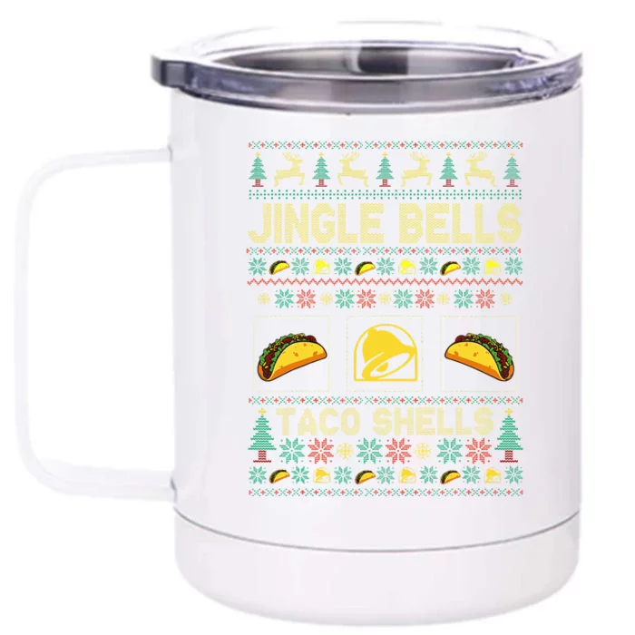 Taco Bell Jingle Bells Taco Shells Ugly Holiday Christmas Sweater Front & Back 12oz Stainless Steel Tumbler Cup